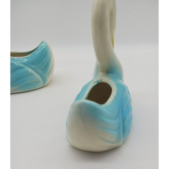 Lovely MCM Pair Set 2 Swan Planters Yellow Blue Pink Ceramic Mid Century Vintage - Picture 6 of 13